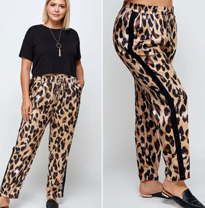 Satin Leopard Tuxedo Lined Joggers (Plus Available)