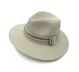 Ivory Panama Hat with Gold/Pearl detail